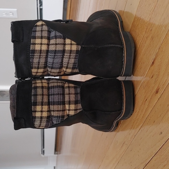 Columbia Black Ankle Boots with Plaid Accent - Picture 3 of 11